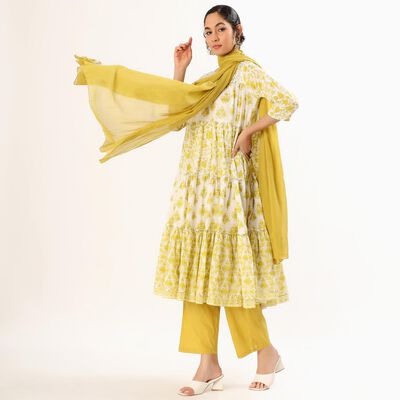 Women's Bright Mustard Yellow Embroidered Ethnic Set