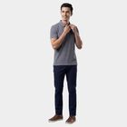 Men's Blue Polo Neck Textured T-Shirt, Mid Blue, small