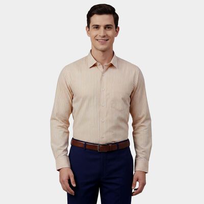 Men's Light Beige Cotton Classic Collar Formal Shirt