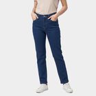 Women's Blue Straight Fit Clean Look Jeans, Mid Blue, small