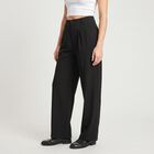 Women's Black Wide Leg Pleated Trousers, काला, small