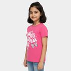 Girls' Bright Pink Cotton Round Neck Casual T-Shirt, रानी (फ्यूशिया), small image number null