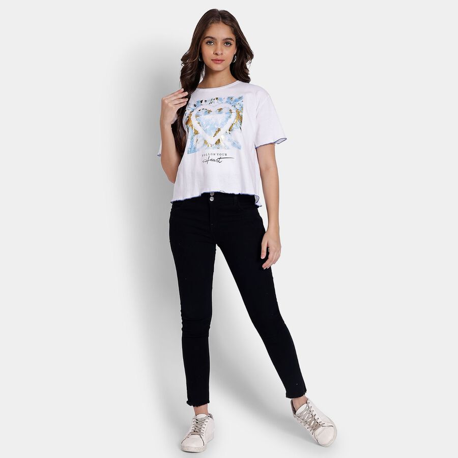 Ladies' 100% Cotton Crop  Top, White, large image number null