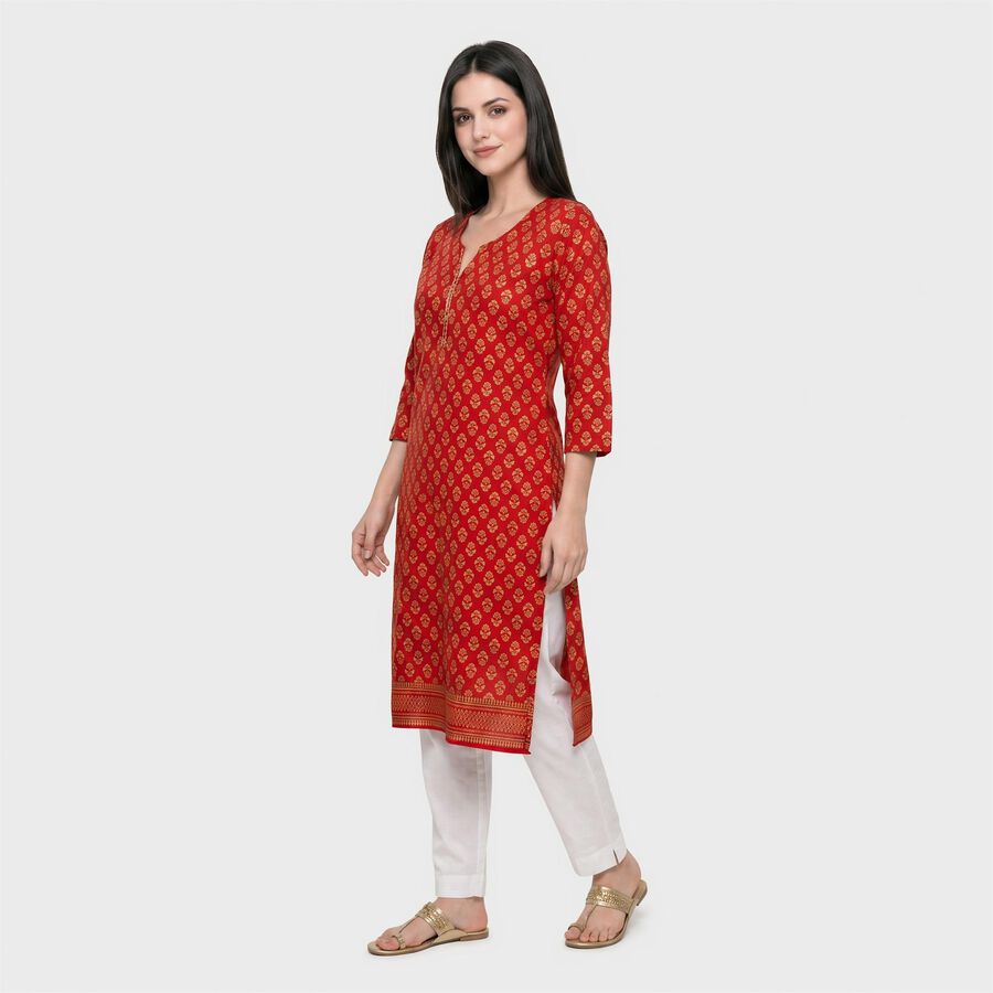 Women's Fuchsia Round Neck Printed Kurta, Fuchsia, large
