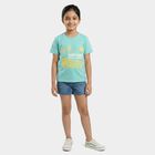 Girls Blue Round Neck Casual T-Shirt, एक्वा, small