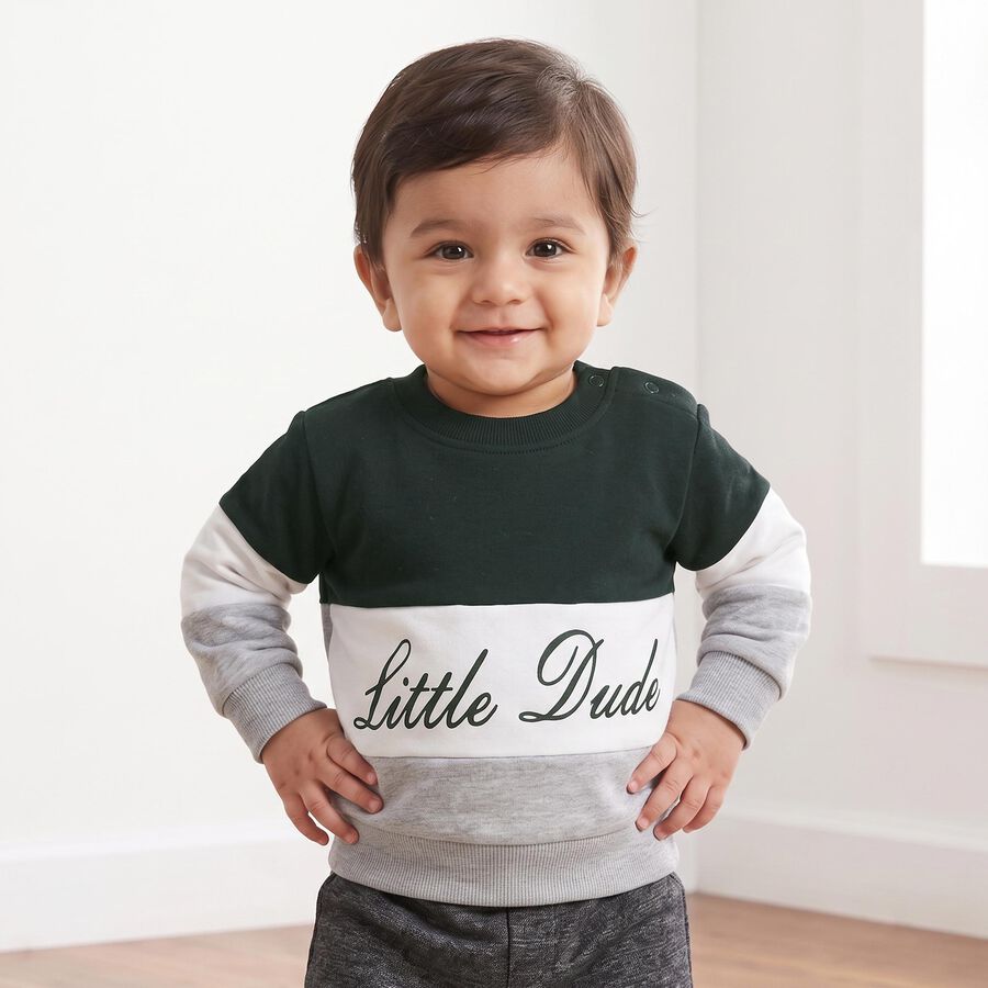 Infants Green 100% Cotton Crew Neck Pullover Sweatshirt, Dark Green, large