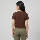Women's Brown Cotton Blend Round Neck Regular Top, भूरा, small