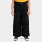Girls Black Wide Leg Side Stitch Detail Jeans, काला, small