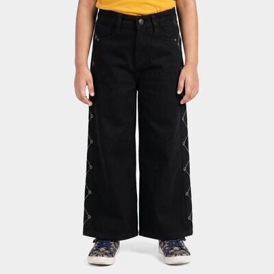 Girls Black Wide Leg Side Stitch Detail Jeans