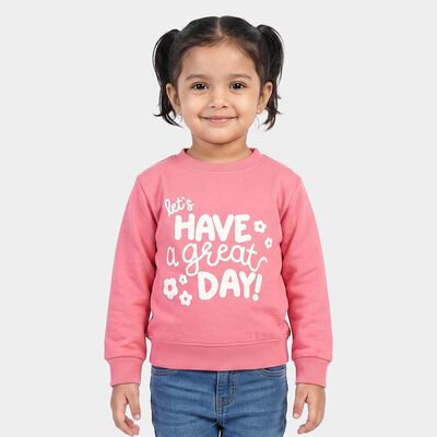 Girls Pink Crew Neck Graphic Print Sweatshirt