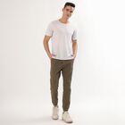 Men's Muted Olive Green Slim Fit Elastic Waist Casual Trousers, हल्का हरा, small image number null