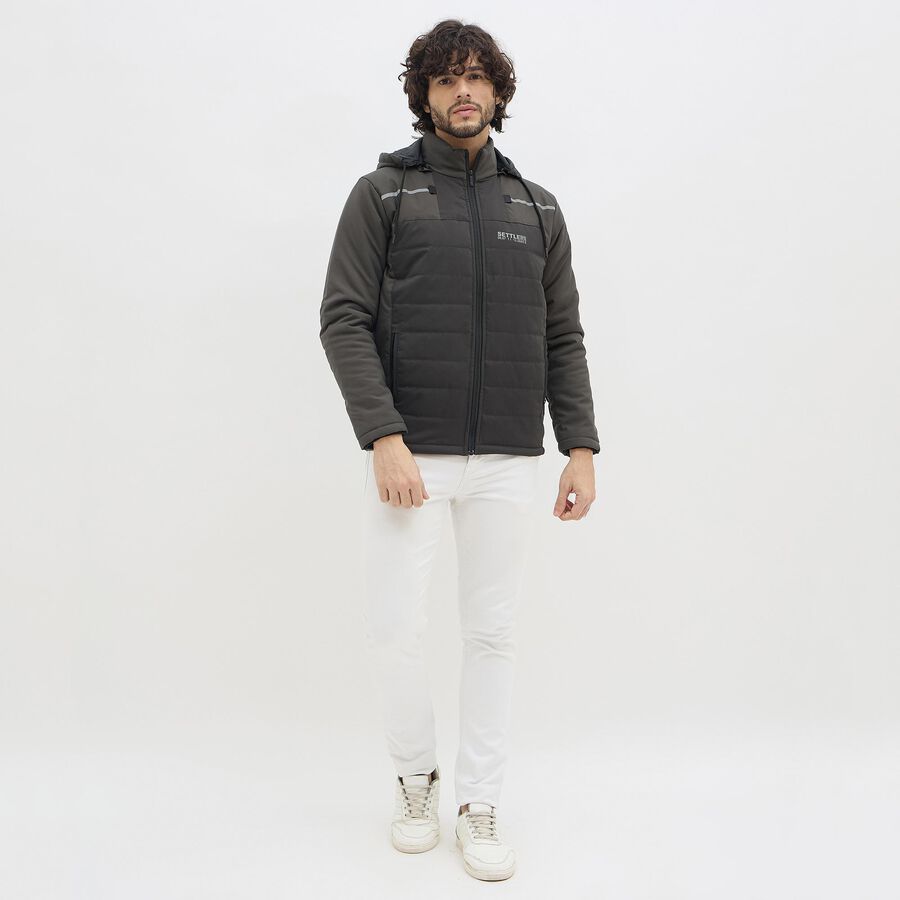 Men's Dark Grey Hooded Casual Jacket, गहरा हरा, large image number null