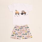 Infants' White Cotton Round Neck Tractor Print Baba Suit, Beige, small