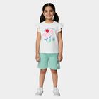 Girls' White and Mint Cotton Crew Neck Mermaid Print T-Shirt and Shorts Set, White, small