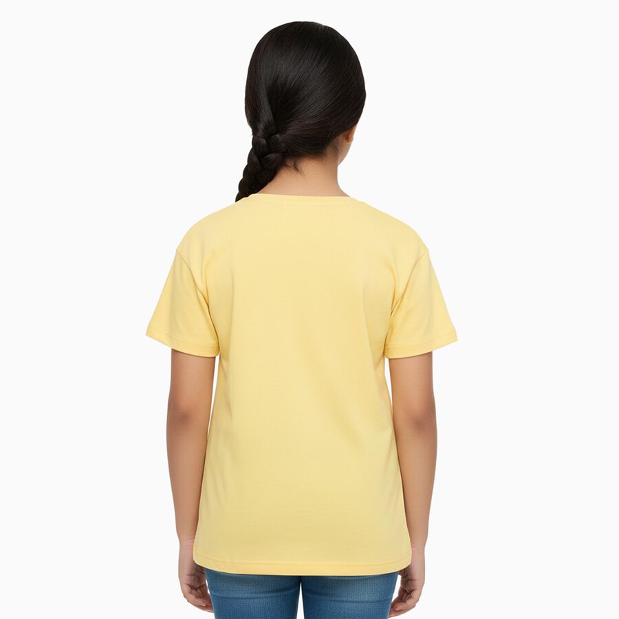 Girls Bright Yellow Cotton Round Neck Casual T-Shirt, पीला, large image number null
