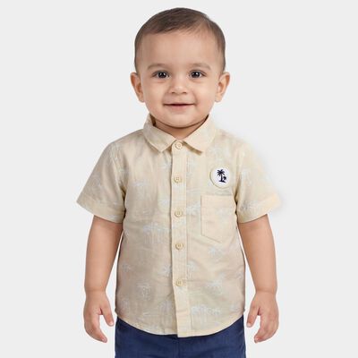 Infants Yellow Cotton Half Sleeve Round Casual Shirt