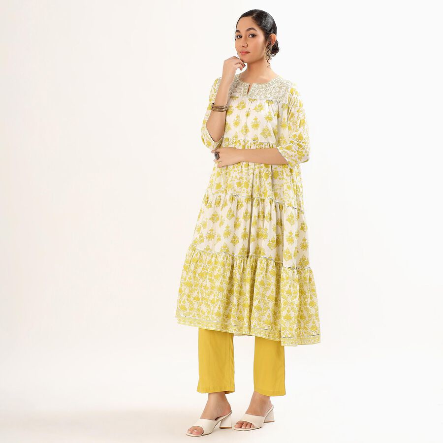 Women's Bright Mustard Yellow Embroidered Ethnic Set, Light Green, large image number null