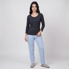 Women's Navy Blue Ribbed Thermal Top, मध्यम नीला, small