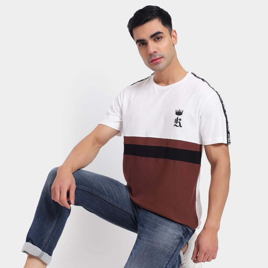 Men's 100% Cotton Round Neck Half Sleeves T-Shirt , Brown, large image number null