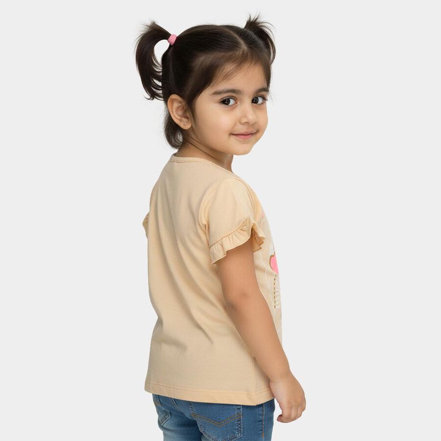 Girls Light Beige Cotton Round Neck Casual T-Shirt, गहरा पीला, large image number null