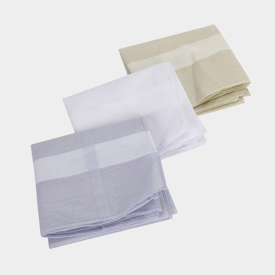 Men's Multicolour Striped Pack of 3 Handkerchief, ओलिव, large