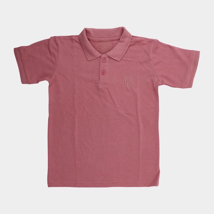 Boys' Pink Cotton Blend Round Neck Casual T-Shirt, गुलाबी, large