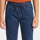 Boys' Navy Blue Slim Fit Drawstring Waist Jeans, Dark Blue, small
