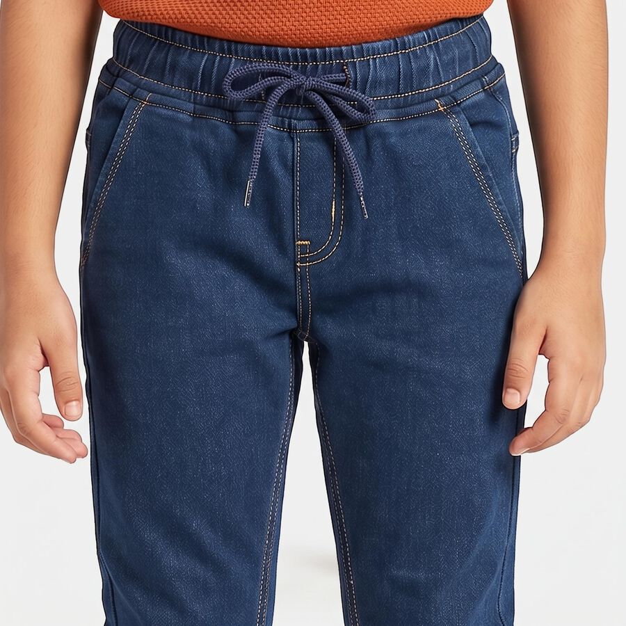 Boys' Navy Blue Slim Fit Drawstring Waist Jeans, Dark Blue, large