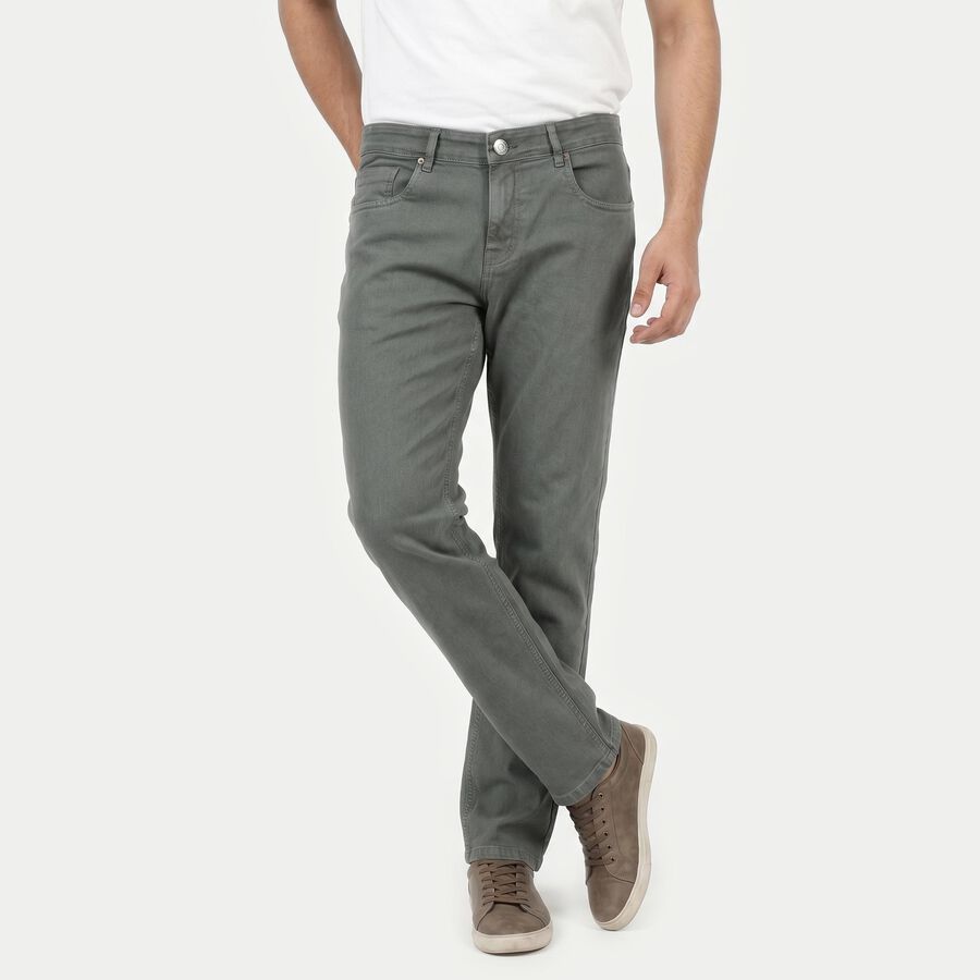 Men's Grey Straight Fit Solid Jeans, Light Grey, large