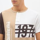 Men's Beige and White Henley Neck Printed T-Shirt, Brown, small image number null