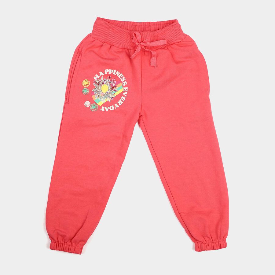 Girls' Coral Jogger Fit Graphic Printed Pyjama, मूँगा (कोरल), large