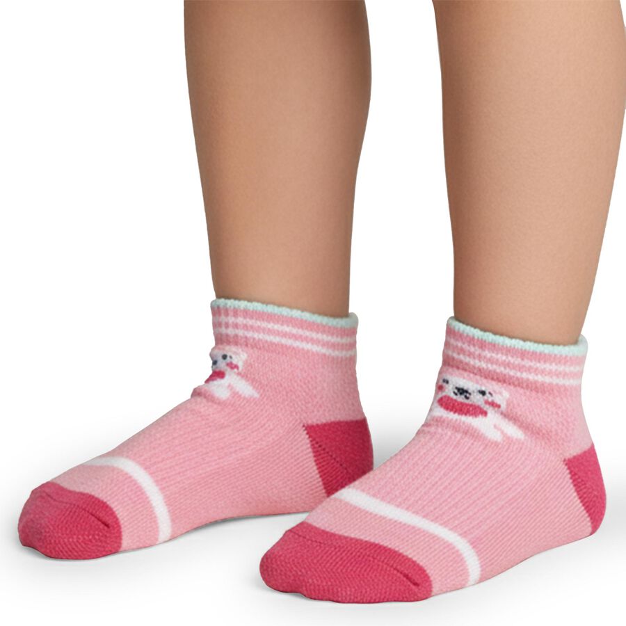 Girls' Soft Pink and White Ankle-Length Patterned Socks Pack of 2, गुलाबी, large image number null