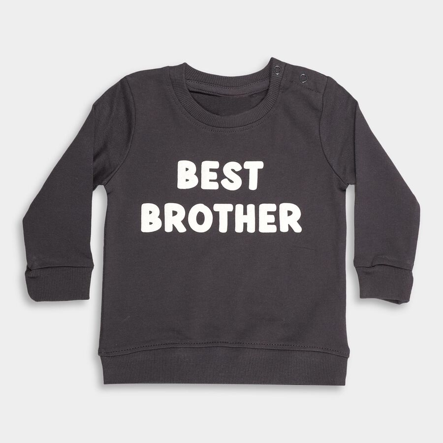 Infants' Dark Grey Cotton Crew Neck Casual T-Shirt, गहरा ग्रे, large image number null