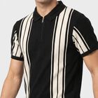 Men Black Polo Neck Striped T-Shirt, Black, small