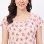 Women's Pink Round Neck T-Shirt Style Nighty, हल्का गुलाबी, small