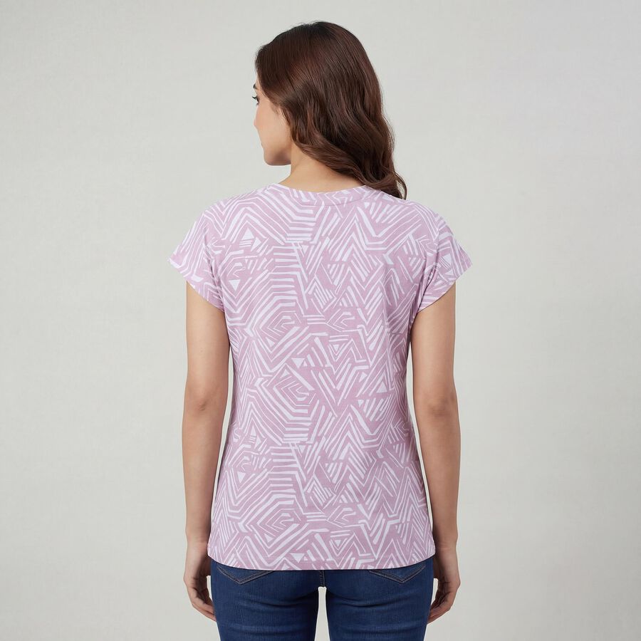 Women's Pink Round Neck Casual T-Shirt, गुलाबी, large