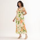 Women's Cream Cotton Off-Shoulder Floral Maxi Dress, Off White, small