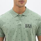 Men's Light Sage Green Cotton Polo Neck Printed T-Shirt, Light Green, small image number null
