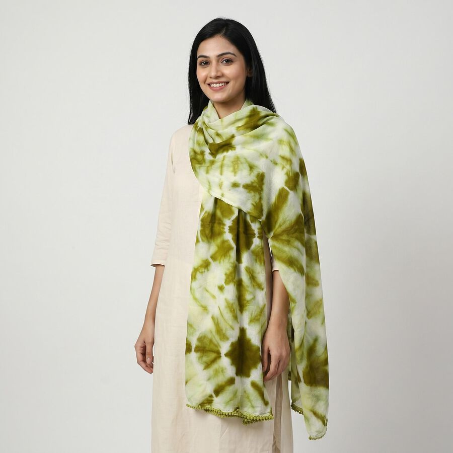 Women's Green Printed Dupatta, Light Green, large