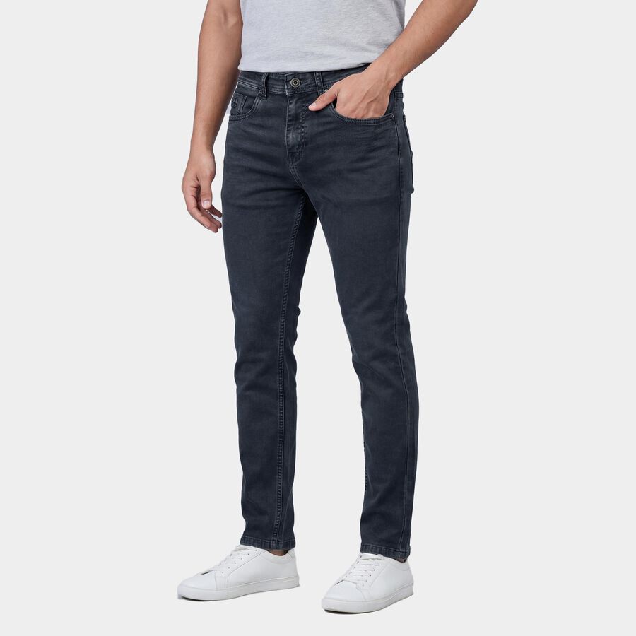 Men's Dark Grey Slim Fit Washed Jeans, Dark Grey, large