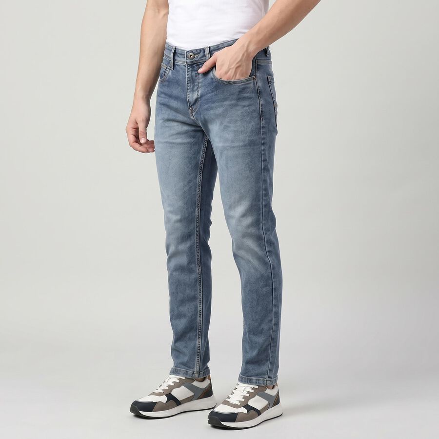 Men's Blue Slim Fit Faded Jeans, गहरा नीला, large