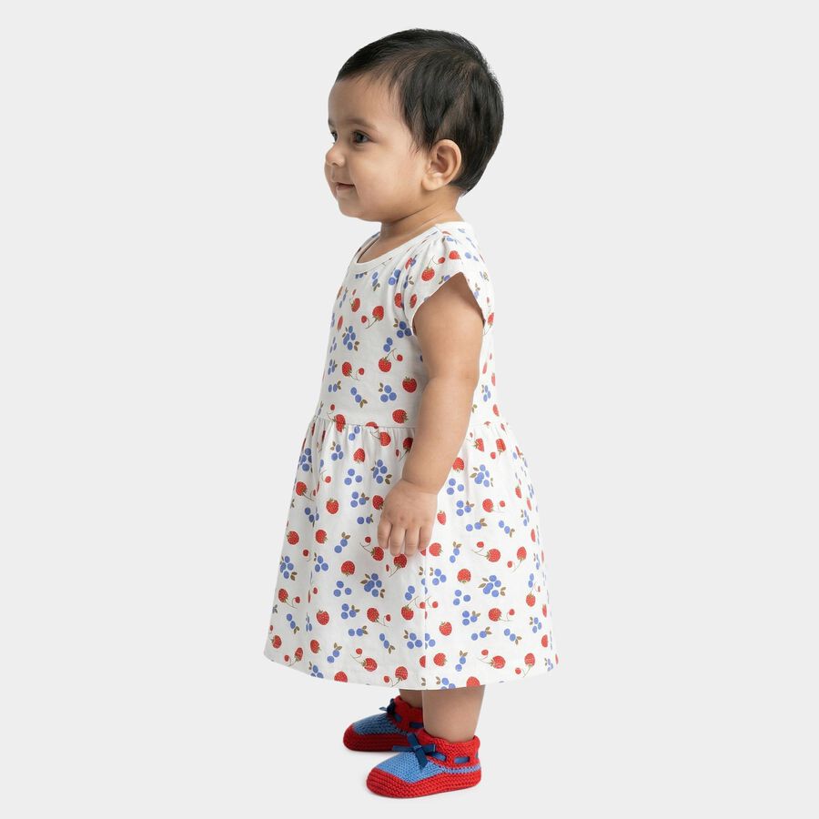 Infants' White Cotton Floral Print Flutter Sleeve Frock, Off White, large