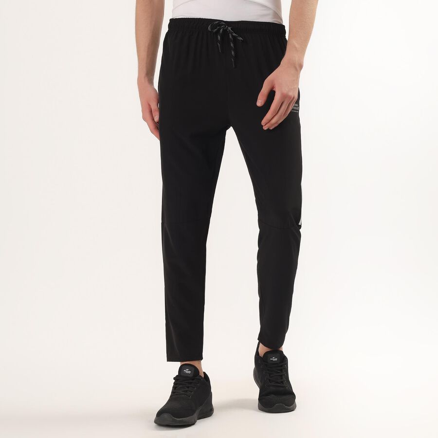 Men's Black Regular Fit Side-Striped Track Pants, Black, large