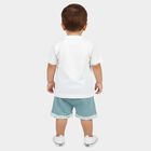Infants' Teal 100% Cotton Round Neck Printed Baba Suit, टील ब्लू, small