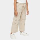 Girls' Light Beige Relaxed Fit Embroidered Cargo Jeans, Beige, small