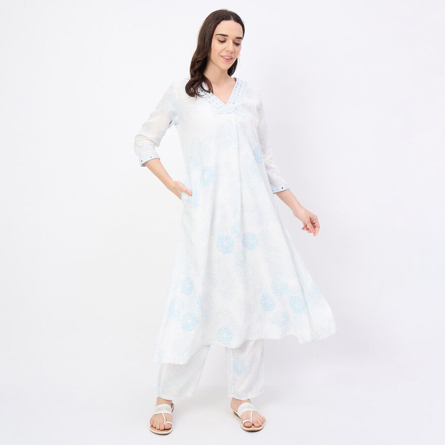 Women's Pale Powder Blue Floral Printed Ethnic Set, Light Blue, large
