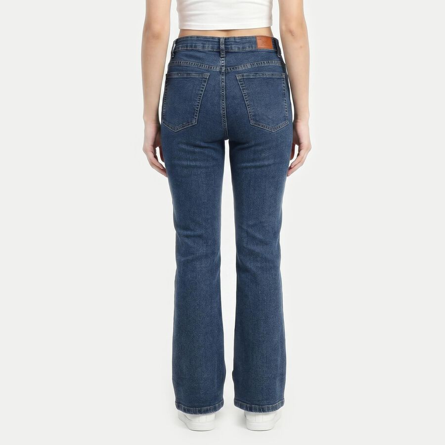 Women's Blue Bootcut Fit Washed Jeans, मध्यम नीला, large