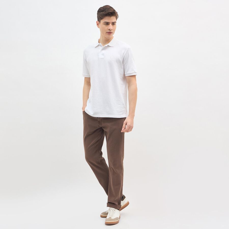 Men's White Cotton Polo Collar Classic T-Shirt, White, large