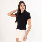 Women's Jet Black Cotton Round Neck Casual Top, Black, small