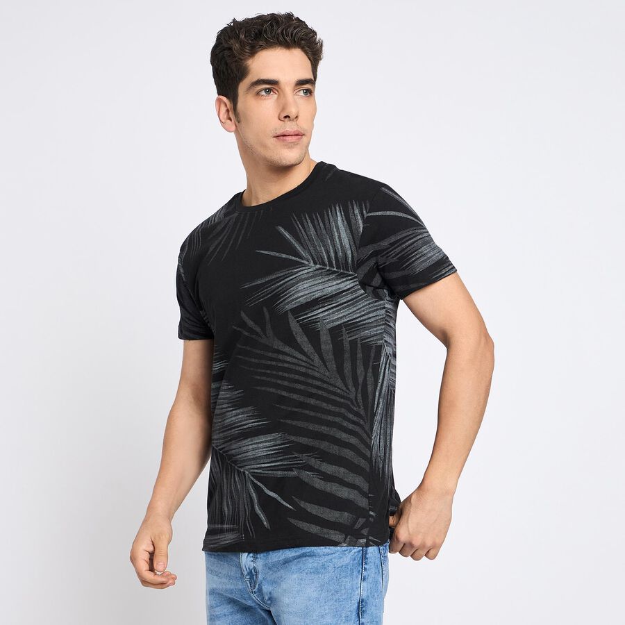 Men's 100% Cotton Round Neck Half Sleeves T-Shirt , काला, large
